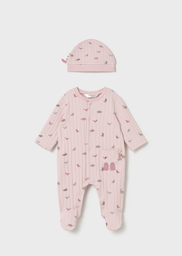 Newborn Girl Pink Dinosaur Sleepsuit with Hat