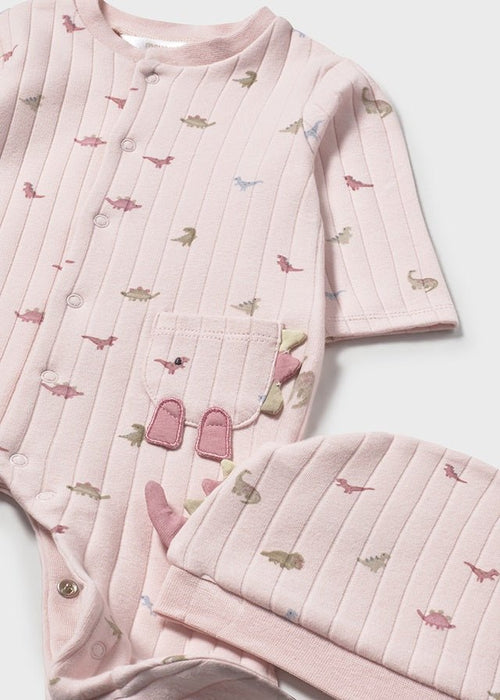 Newborn Girl Pink Dinosaur Sleepsuit with Hat