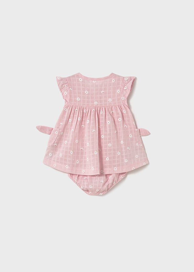 Newborn Girl Pink Embroidered Cotton Dress Set