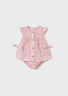 Newborn Girl Pink Embroidered Cotton Dress Set