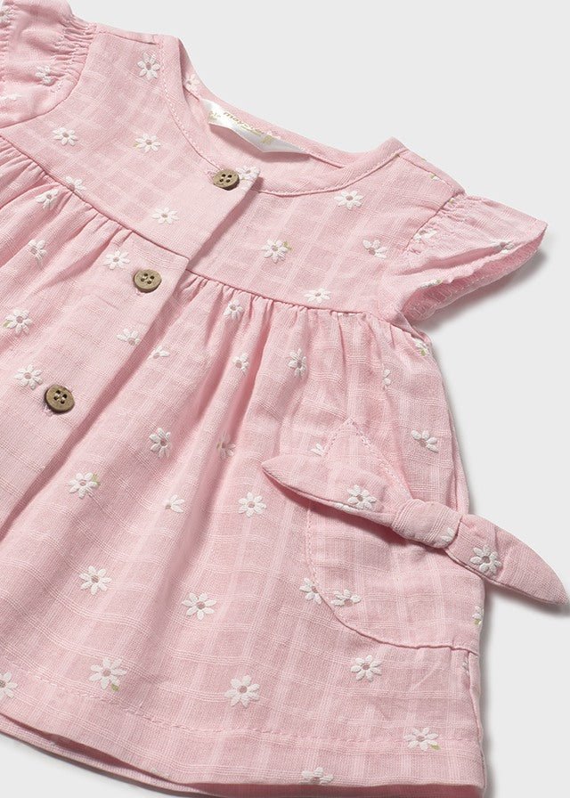 Newborn Girl Pink Embroidered Cotton Dress Set