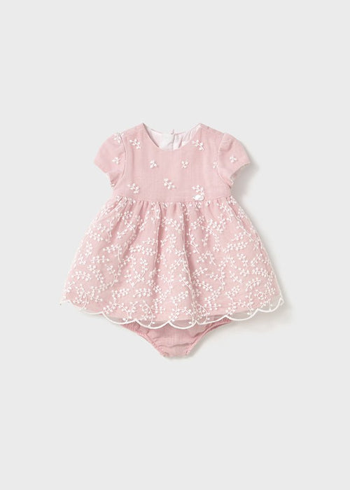 Newborn Girl Pink Embroidered Dress