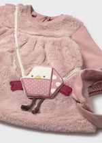 Newborn Girl Pink Faux Fur Dress & Headband Set