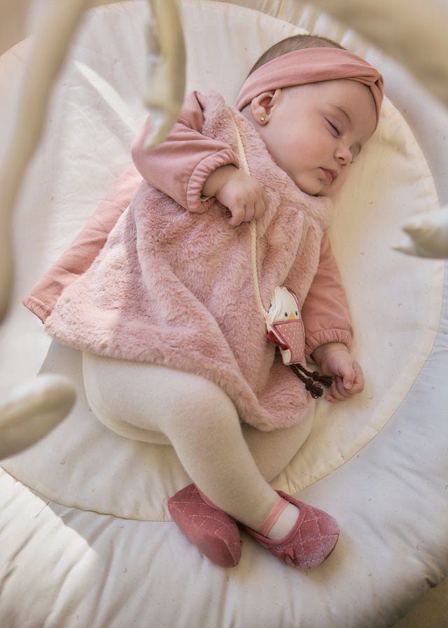 Newborn Girl Pink Faux Fur Dress & Headband Set