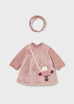 Newborn Girl Pink Faux Fur Dress & Headband Set