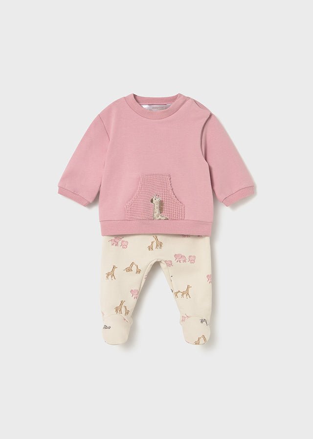 Newborn Girl Pink Giraffe 2 - Piece Footie Set