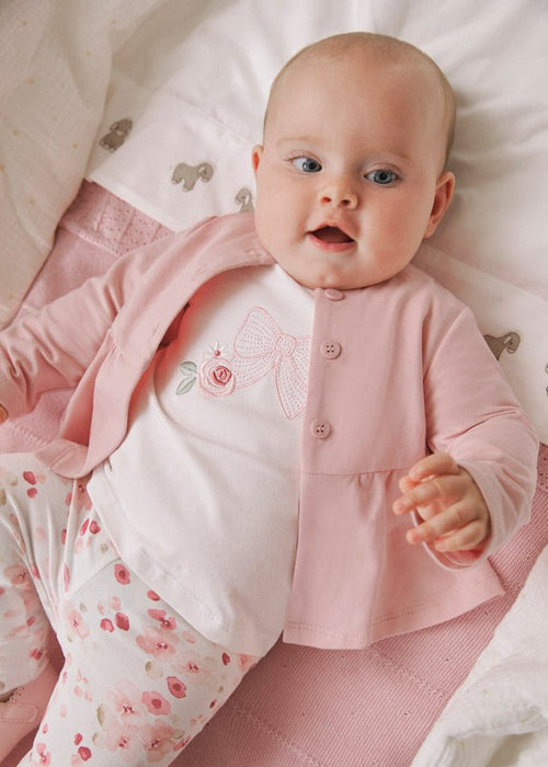 Newborn Girl Pink Jacket & Floral Leggings Set