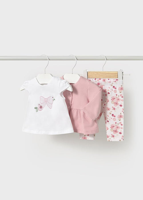 Newborn Girl Pink Jacket & Floral Leggings Set