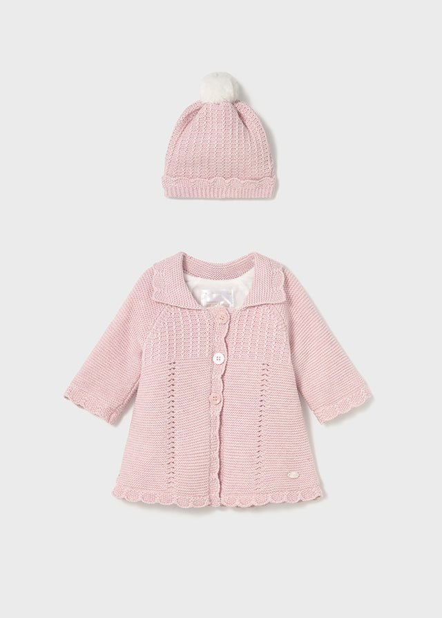 Newborn Girl Pink Knit Coat & Hat