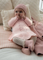 Newborn Girl Pink Knit Dress & Matching Hat Set
