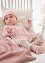 Newborn Girl Pink Knit Dress & Matching Hat Set