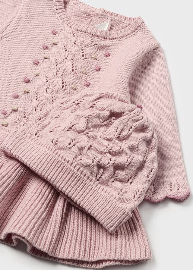 Newborn Girl Pink Knit Dress & Matching Hat Set
