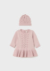 Newborn Girl Pink Knit Dress & Matching Hat Set