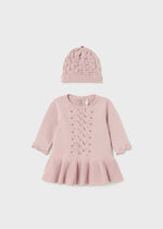 Newborn Girl Pink Knit Dress & Matching Hat Set