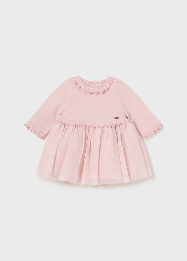 Newborn Girl Pink Knit & Tulle Glitter Dress