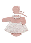 Newborn Girl Pink Knitted Dress & Bonnet 3 - Piece Set