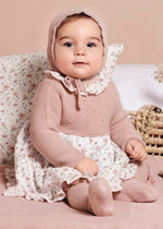 Newborn Girl Pink Knitted Dress & Bonnet 3 - Piece Set