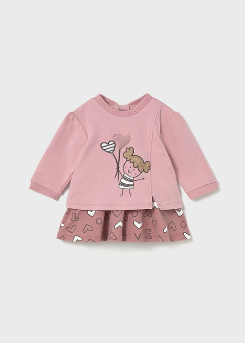 Newborn Girl Pink Plush Dress With Skirt