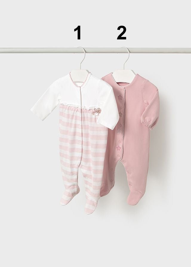 Newborn Girl Pink Star or Striped Bow Sleepsuit