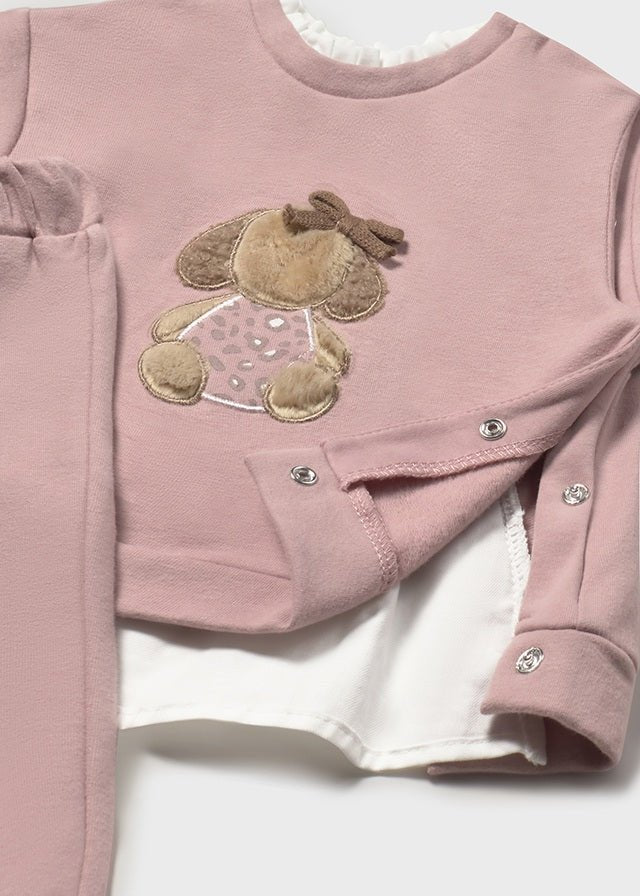 Newborn Girl Pink Tracksuit Set with Appliqué