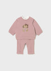 Newborn Girl Pink Tracksuit Set with Appliqué