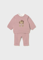 Newborn Girl Pink Tracksuit Set with Appliqué