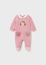 Newborn Girl Pink Velour Babygrow