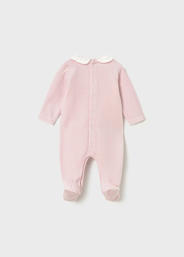 Newborn Girl Pink Velour Babygrow