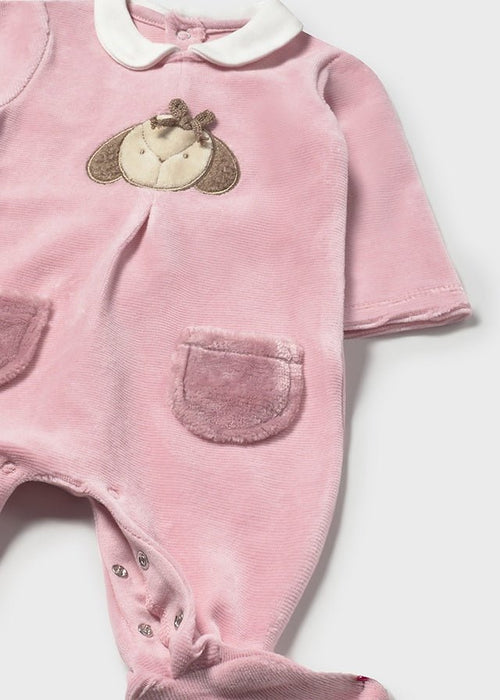 Newborn Girl Pink Velour Babygrow