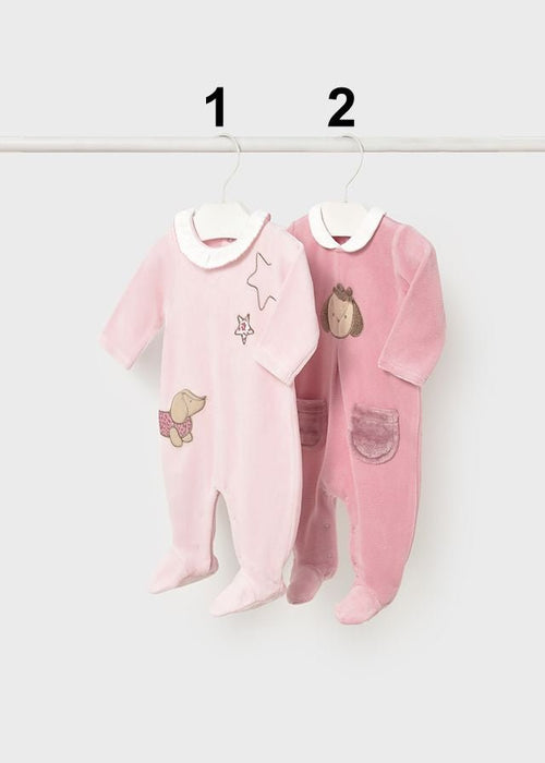 Newborn Girl Pink Velour Babygrow