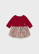 Newborn Girl Red & Floral Print Knit Dress
