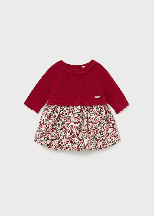 Newborn Girl Red & Floral Print Knit Dress