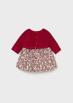 Newborn Girl Red & Floral Print Knit Dress