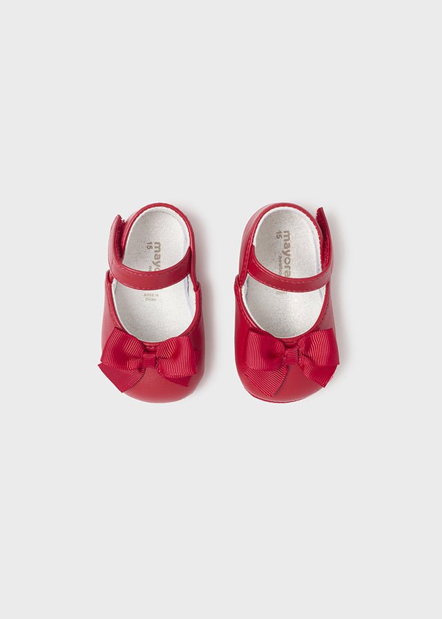 Newborn Girl Red Mary Janes & Bow Headband Set