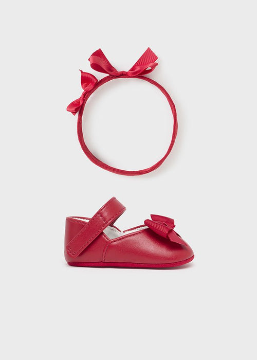 Newborn Girl Red Mary Janes & Bow Headband Set