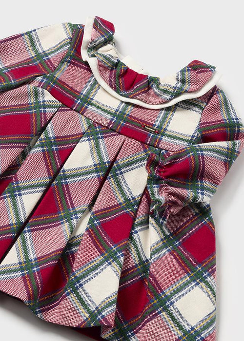 Newborn Girl Red Plaid Dress With Frill Collar