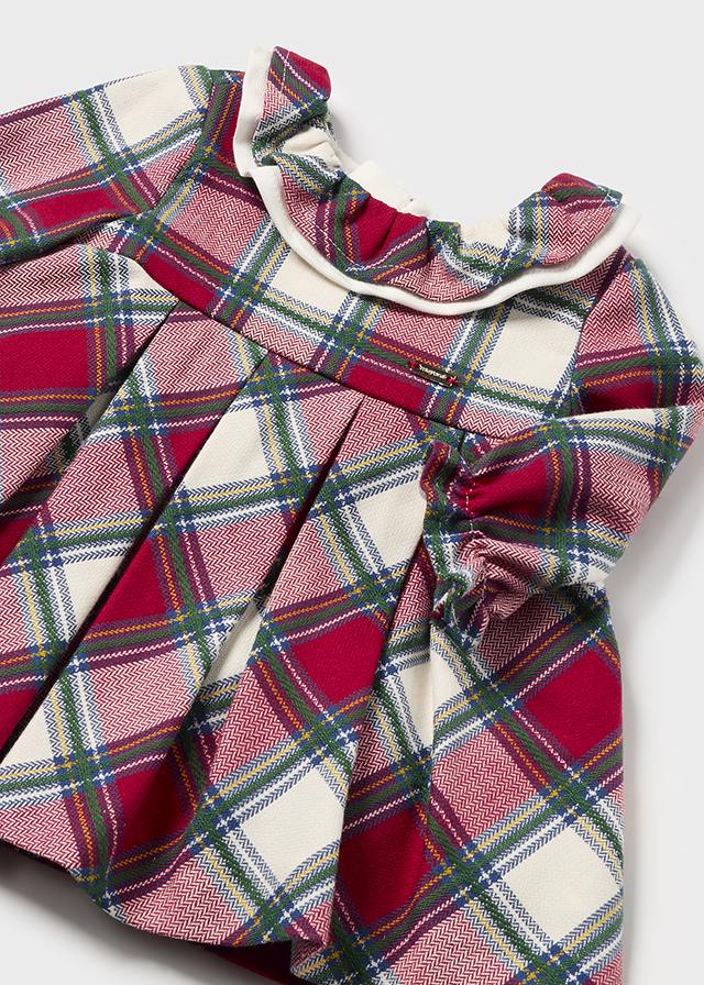 Newborn Girl Red Plaid Dress With Frill Collar