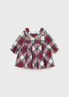 Newborn Girl Red Plaid Dress With Frill Collar