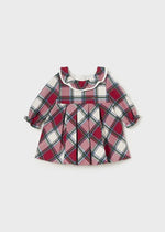 Newborn Girl Red Plaid Dress With Frill Collar