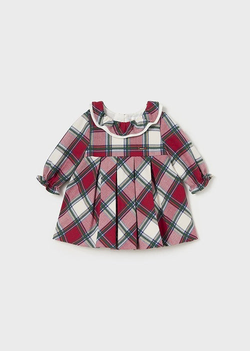 Newborn Girl Red Plaid Dress With Frill Collar