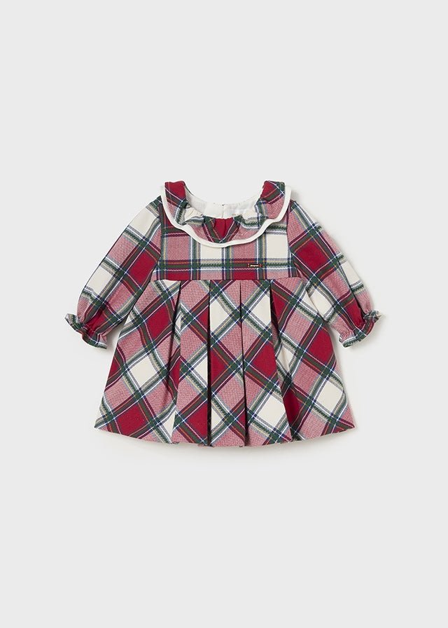 Newborn Girl Red Plaid Dress With Frill Collar