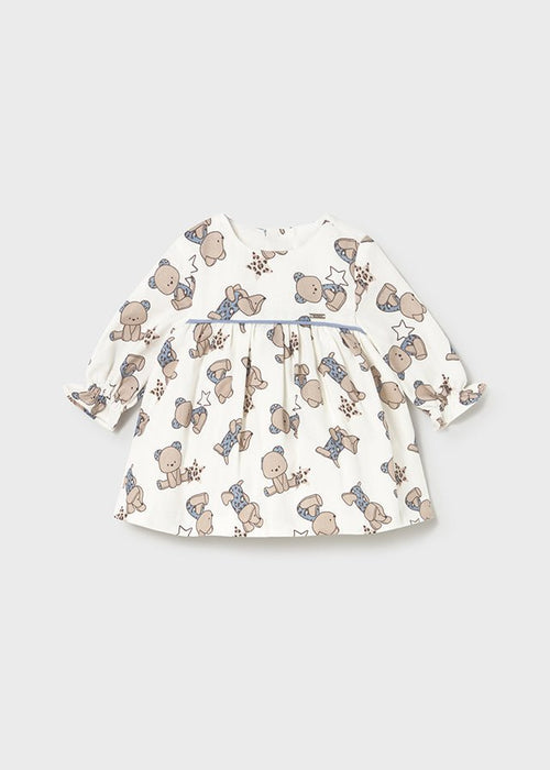 Newborn Girl Teddy Print Dress