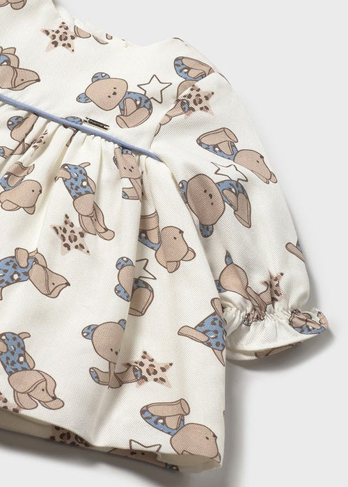 Newborn Girl Teddy Print Dress