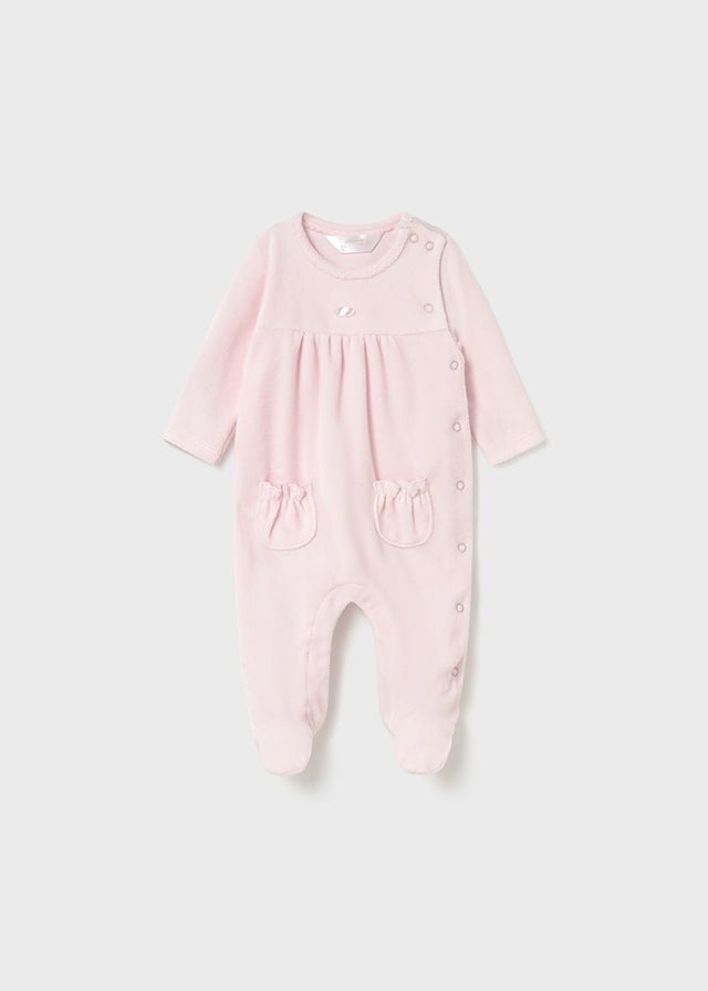 Newborn Girl Velour Onesie – Pink or Cream