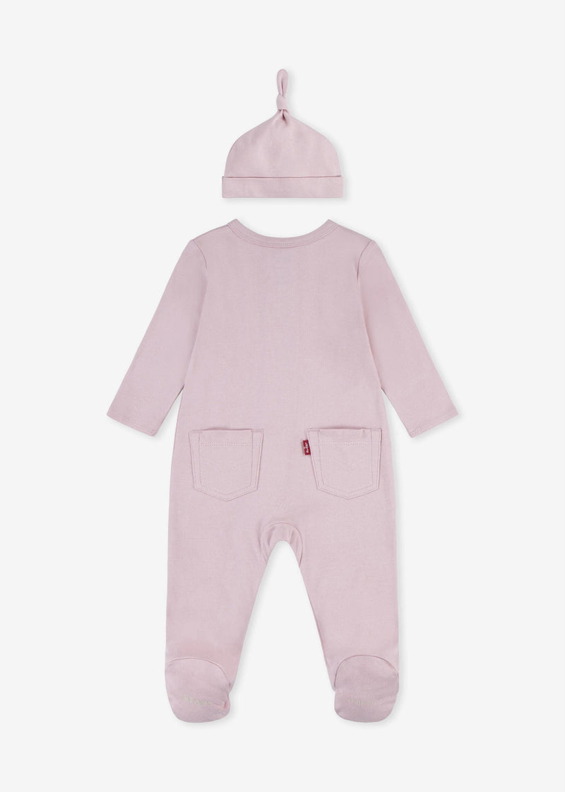 Newborn Girls Pink Zip - Up Coverall & Hat Set