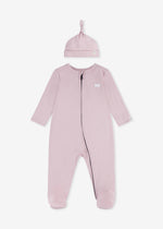 Newborn Girls Pink Zip - Up Coverall & Hat Set