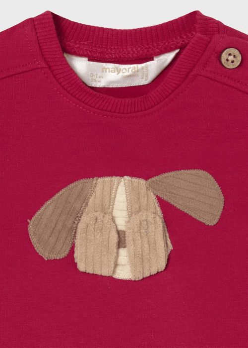 Baby Boy Red Sweatshirt with Dog Motif