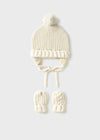 Newborn Unisex Knitted Hat & Mittens Set – Cream