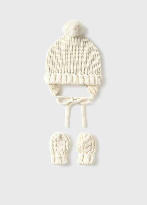 Newborn Unisex Knitted Hat & Mittens Set – Cream