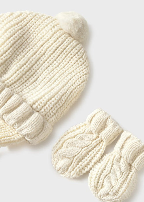 Newborn Unisex Knitted Hat & Mittens Set – Cream